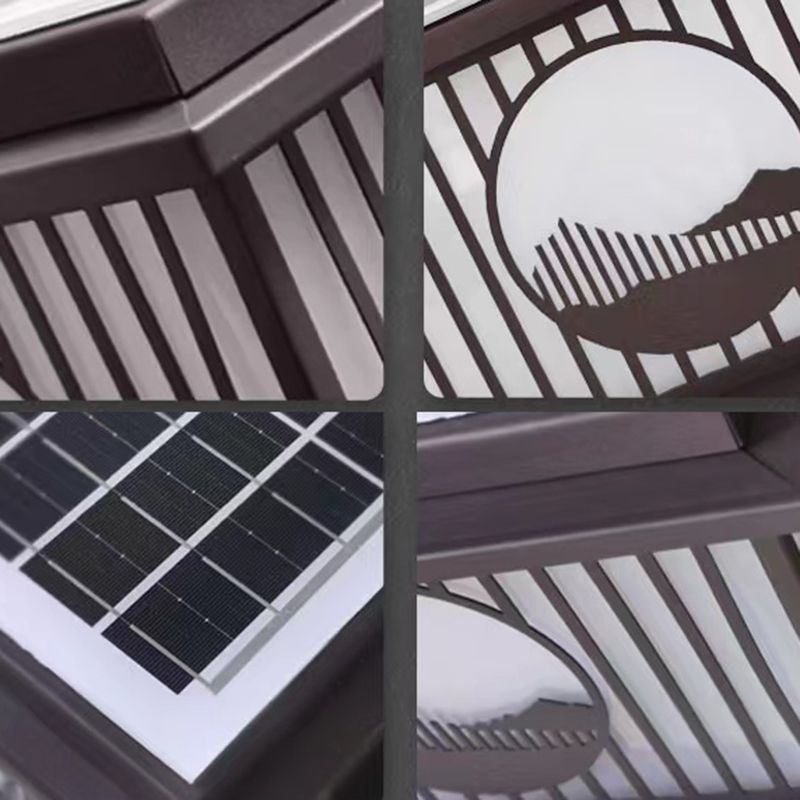 Metal Square Shape Outdoor Lights Modern Style 1 Light Solar Pillar Lamp in Black