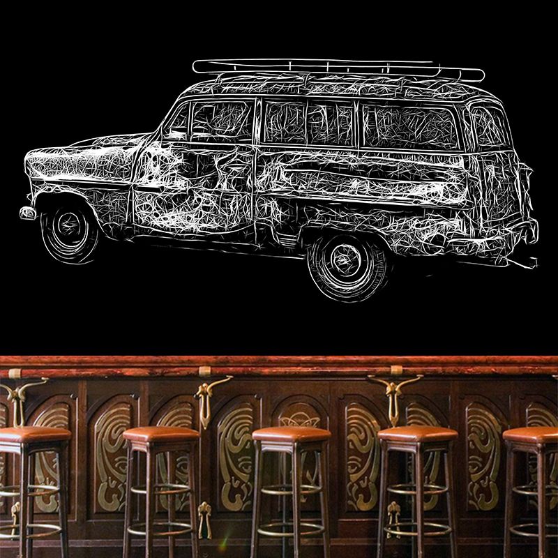 Car Illustration Mural Wallpaper Stain Resistant for Sitting Room, Custom Size Available