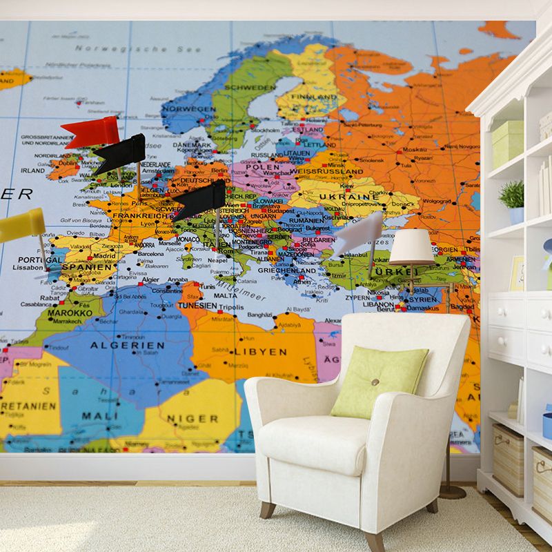Minimalist Wall Mural Decal World Map Wall Covering for Meeting Room Home Decorative