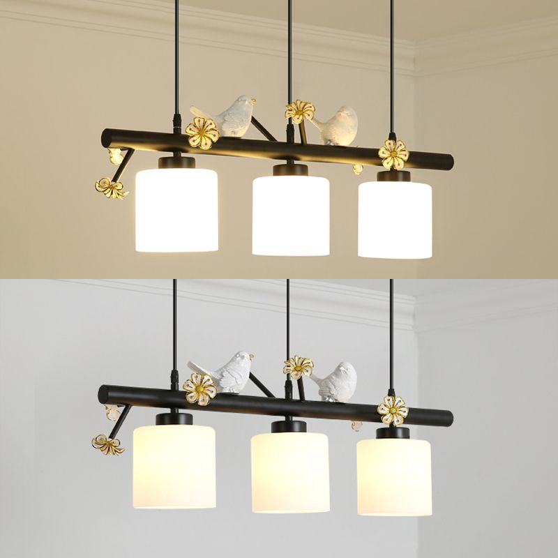 Opal Glossy Glass Shade 3 Lights Isola Isola Accenda Lampade isola di transizione dell'isola per sala da pranzo