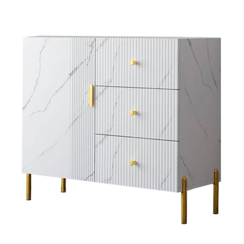 Glam Glass Door Sideboard Engineered Wood Side Board with 3 Drawers