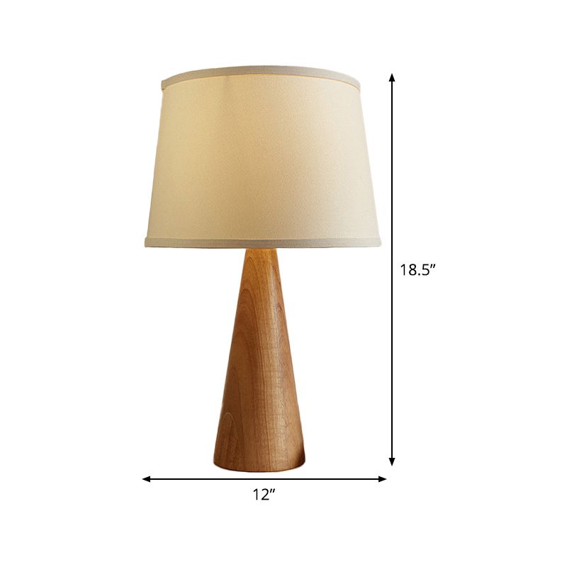 Tavolo da tessuto ombreggiato luce moderna 1 lampada da comodino bianco, base marrone conica