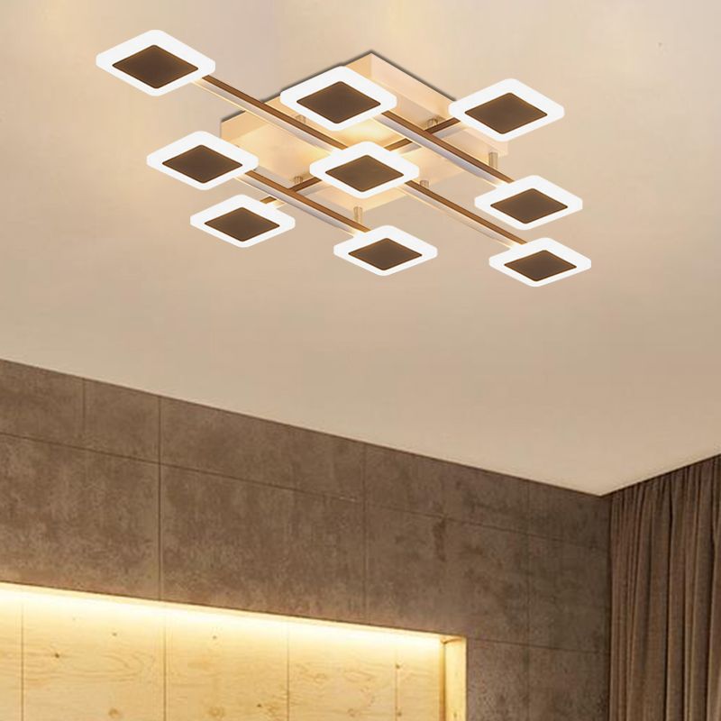 Square Semi-Flush Mount Simple Acrylic 31.5"/35.5" Wide 9/12 Heads Brown Ceiling Light Fixture in Warm/White Light