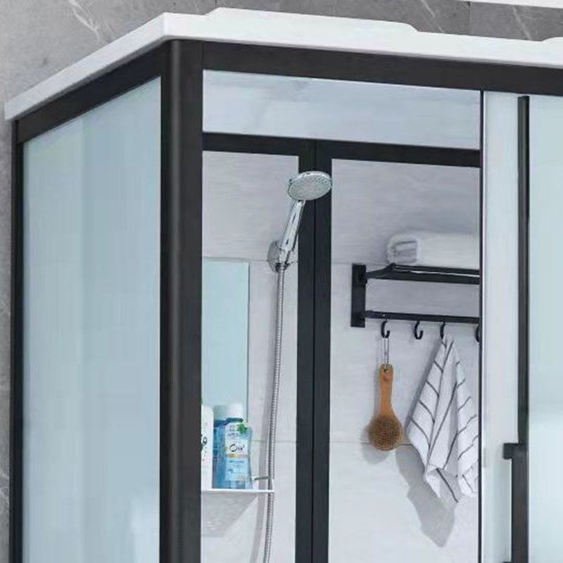 Black Framed Single Sliding Shower Kit Frosted Rectangle Shower Stall