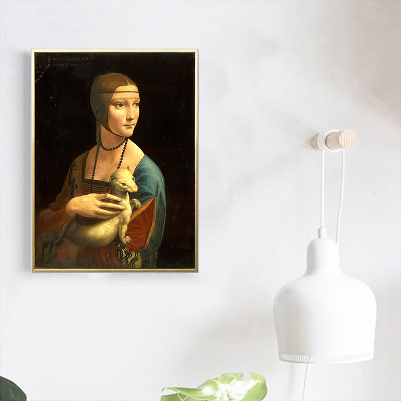 Frauen und Schneewiesel-Gemälde in braunem Vintage-Stil, Wanddekoration für das Esszimmer