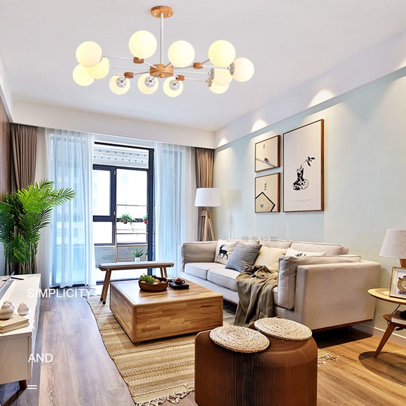 Araña de vidrio de leche opaca dorada para la sala de estar de vestíbulo dormitorio