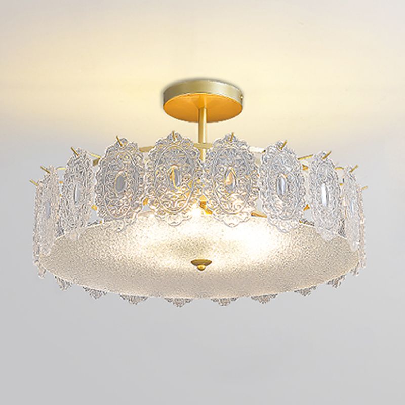 Modern Metal Flush Mount Circle Shape Ceiling Light with Glass Shade for Living Room