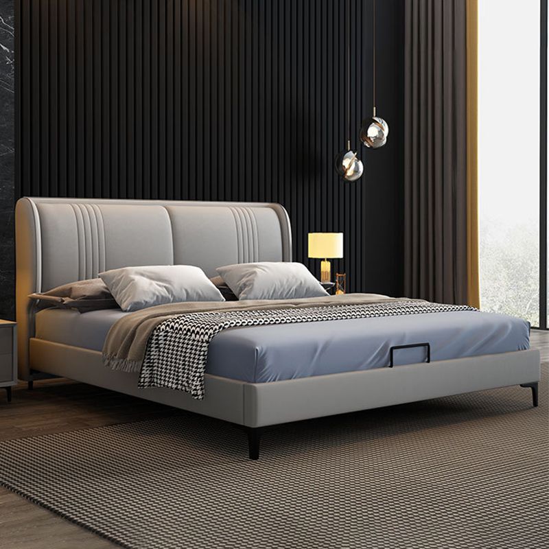 Contemporary Faux Leather Bed with Wingback Headboard and Metal Legs