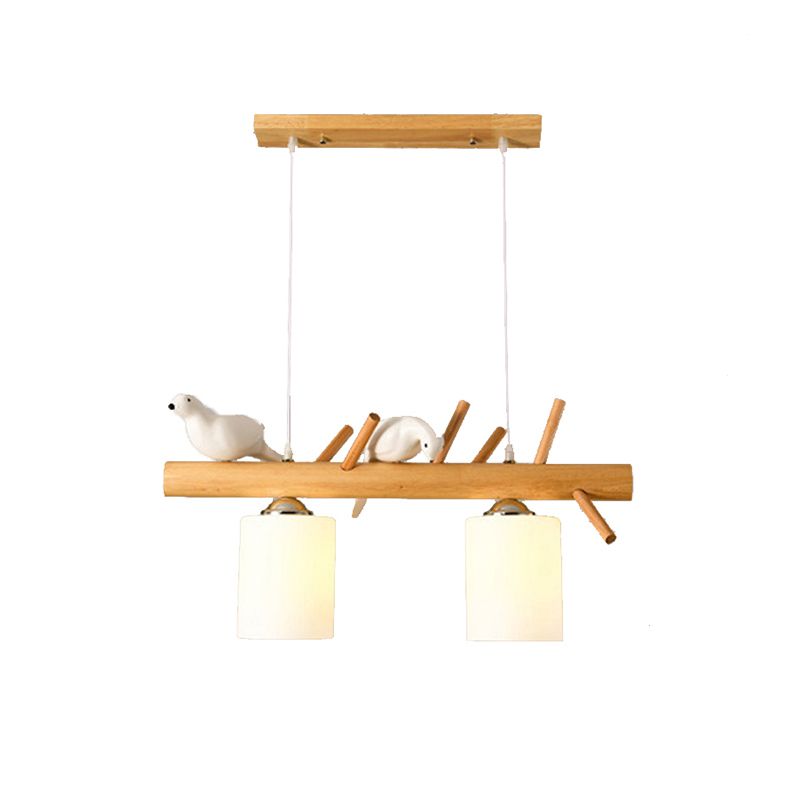 Modern Style Cylinder Shade Island Pendants 2-Lights Wood Pendant Lights for Dining Room