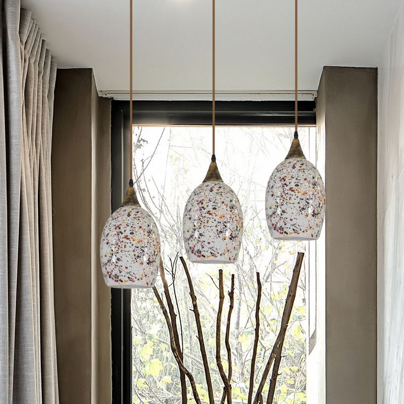 Brass 3 Lights Down Lighting Baroque Cut Glass Ellipse Spotted Multi Pendant Hanging Light