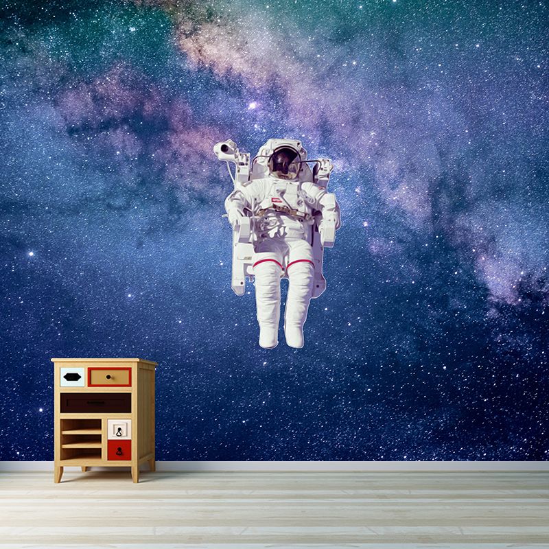 Astronaut Wall Mural Universe Dark Color Stain-Proof Wall Decor for Study Room
