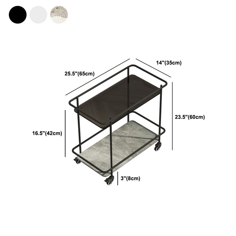 Contemporary Glass & Stone End Table 25.59" W Side Table with Casters