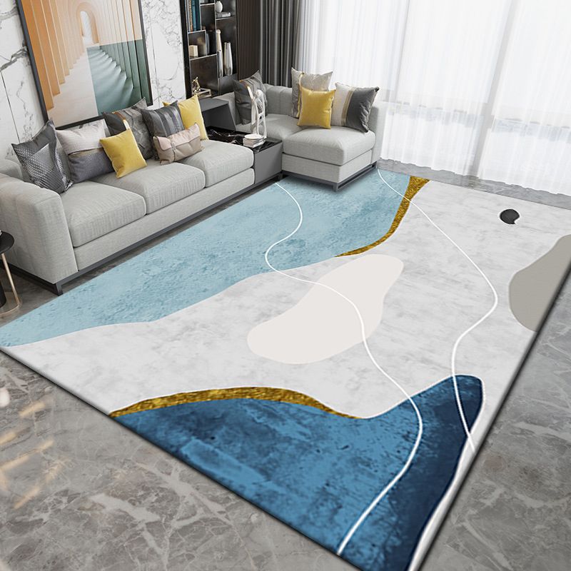 Light Grey Modern Rug Polyester Graphic Area Rug Non-Slip Backing Rug for Living Room