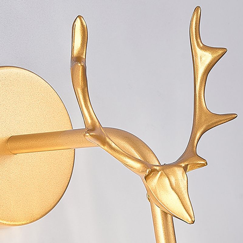 Glass Globe Wall Sconce in Modern Luxury Style Wrought Iron Wall Lamp with Antler Decoration