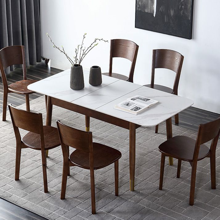 Rectangle Mid-Century Modern Dining Table White Sintered Stone Table with 4 Legs