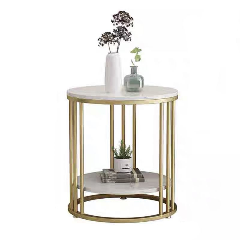 Frame Base Design Gold/ Black Metal Slate Top White Rectangular Side Table