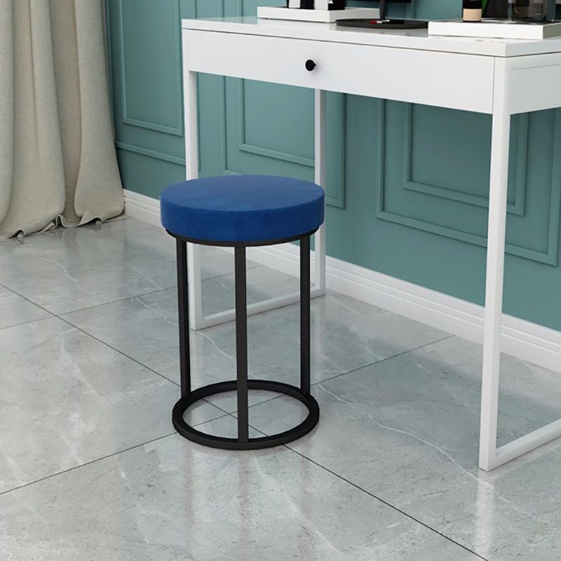 Mildew Resistant Ottoman Plain Velvet Contemporary Round Metal Frame Ottoman