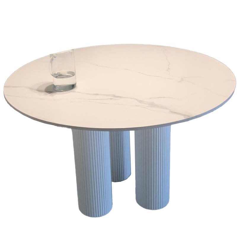 Contemporary Round Dinette Table Sintered Stone and Solid Wood Top Table
