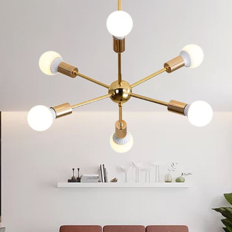 26 "/38.5" brede metalen starburst kroonluchter licht modernistisch 6/10/12 lichten goudhangende plafondlamp met kale lamp