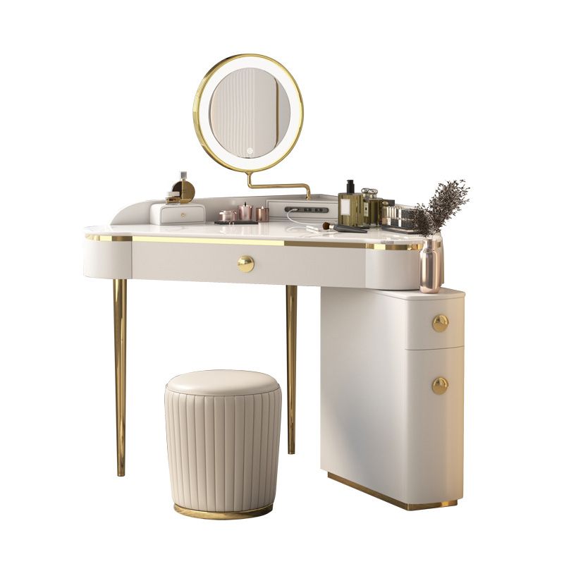 Glam Style Rock Slab Vanity with 3 Drawers White/pink Metal Base