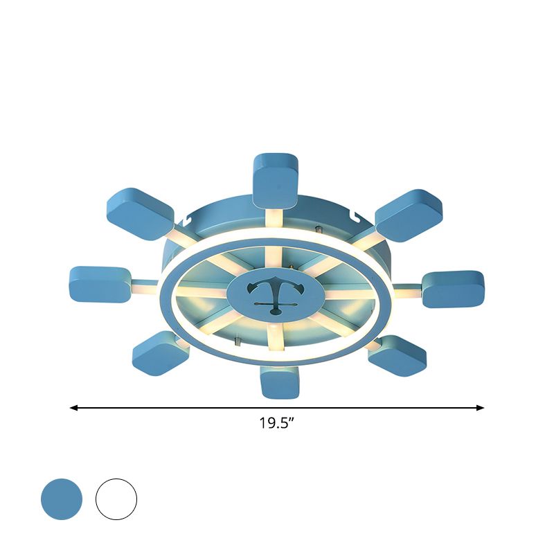 19.5"/23.5" Wide Rudder LED Flushmount Light Kids Acrylic Blue/White Ceiling Mounted Fixture, Warm/White Light