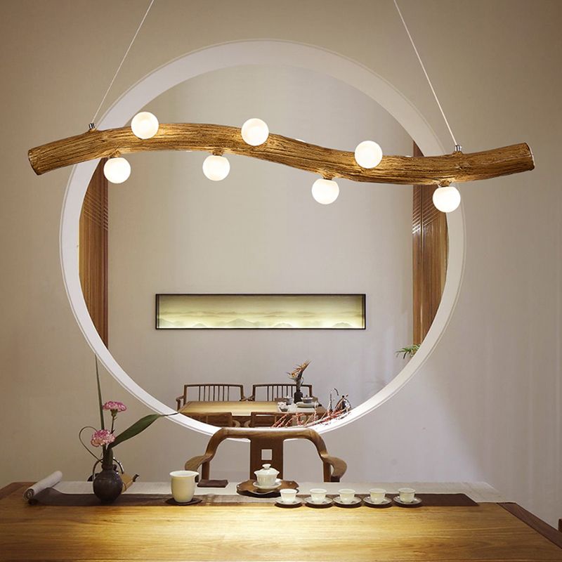 Resin Island Lights Lámparas de suspensión de tocón de restaurante múltiples de múltiples cabezas con sombra de vidrio