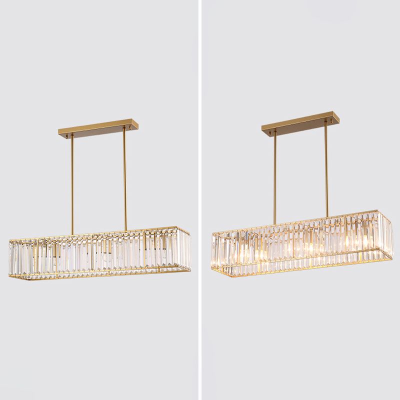 Crystal Cuboid Island Light Fixture Modern Chandelier 3 Light Island Light Fixtures