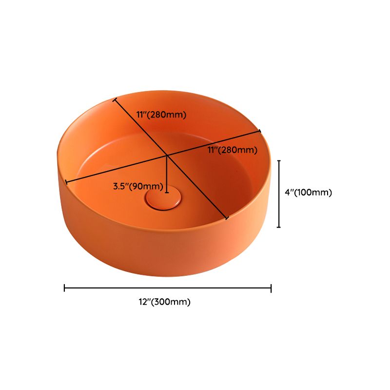Round White and Orange Trough Bathroom Sink Porcelain Trough Bathroom Sink