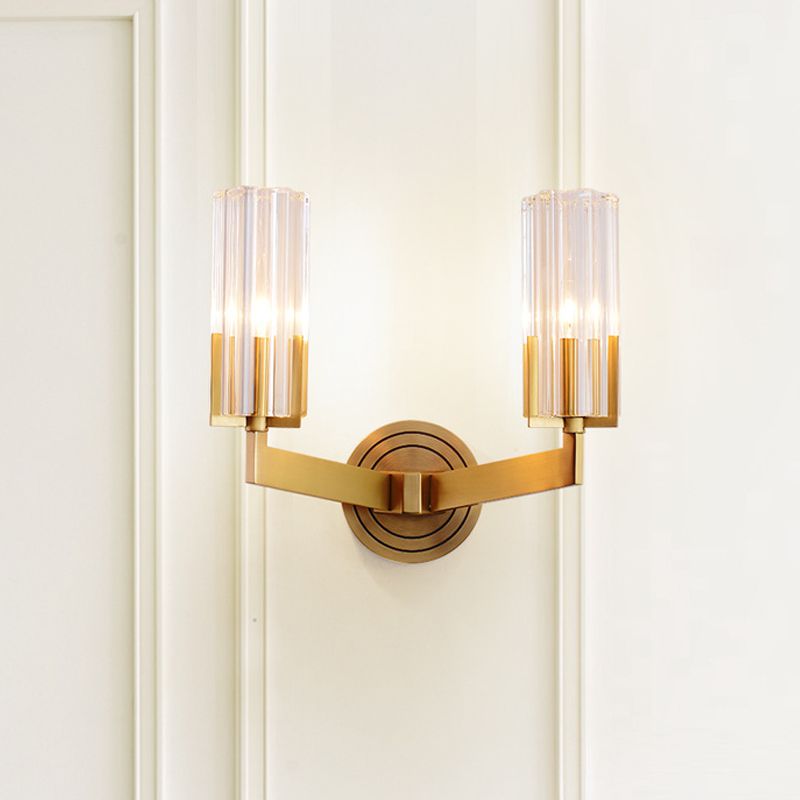 Lámpara de pared acanalada de cristal retro 1/2 luces de latón. Flush en la pared de la pared para sala de estar