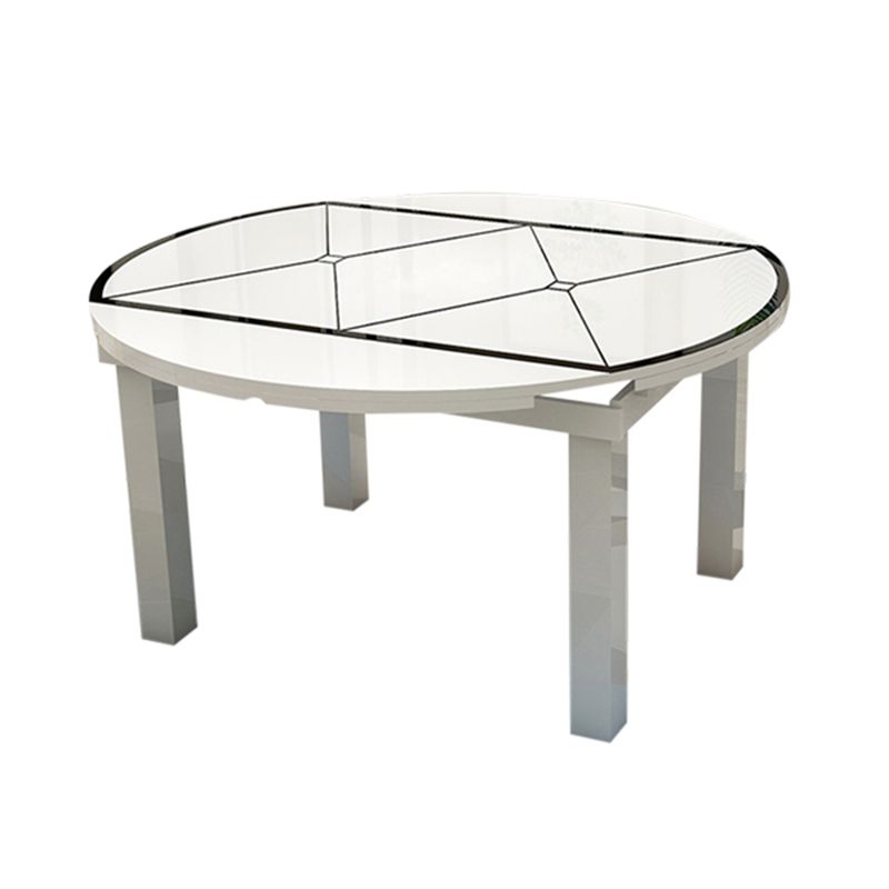 Modern Extendable Round Glass Top Dining Table with Solid Wood Legs