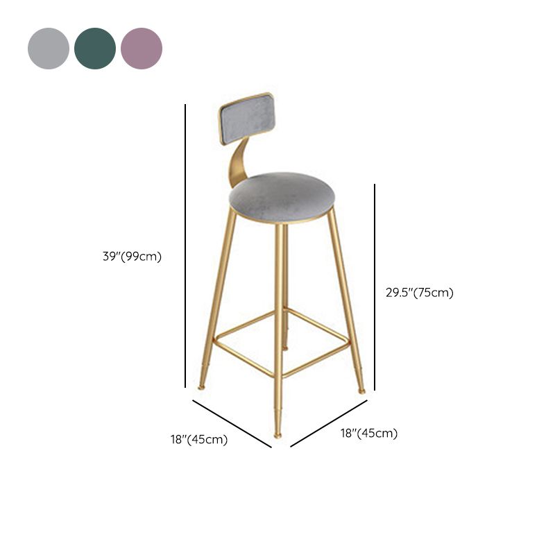 Contemporary Cushion Bar Stool Backrest Barstool with Gold Metal Legs