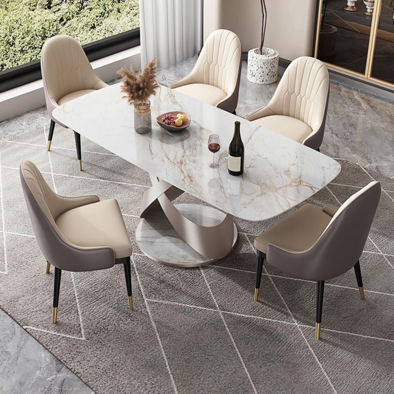 Modern Style Dining Rectangle Table Sintered Stone Table with Metal Legs for Home