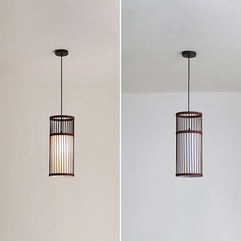 1-Light Bamboo Suspended Lighting Fixture Japanese Pendant Light Kit for Living Room