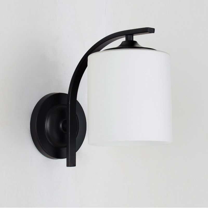 Cylindre Blanc Verre murale de montant lampe 1-LIGHT VINTAGE ÉCLAIRAGE MUR NOIR VINTATION POUR LA CHAMBRE