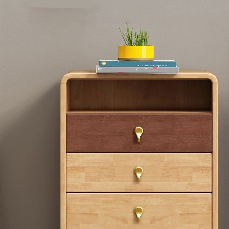Mid-Century Modern Rectangle Chest with Drawers in Natural Rubberwood