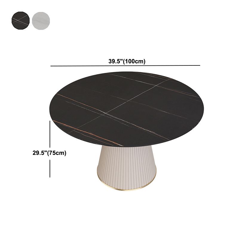 Modern Stone Top Dining Table Round Table with Wood Pedestal Base in White