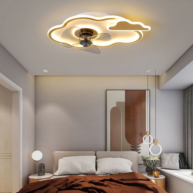 Children Cartoon Shaped Fan Lighting Acrylic LED Bedroom Semi Flush Mount Ceiling Fixture