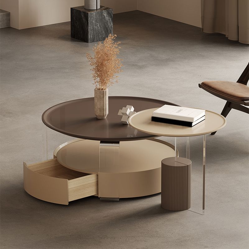 Contemporary Cocktail Table Round Storage Coffee Cocktail Table