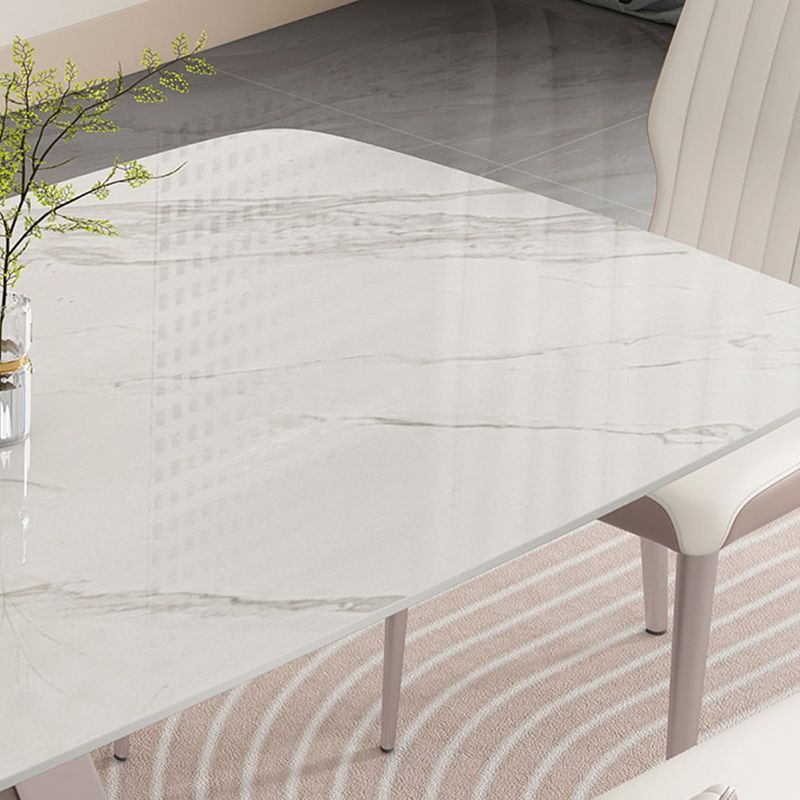 Glam Dinner Table Rectangle Stone Dining Room Table in White