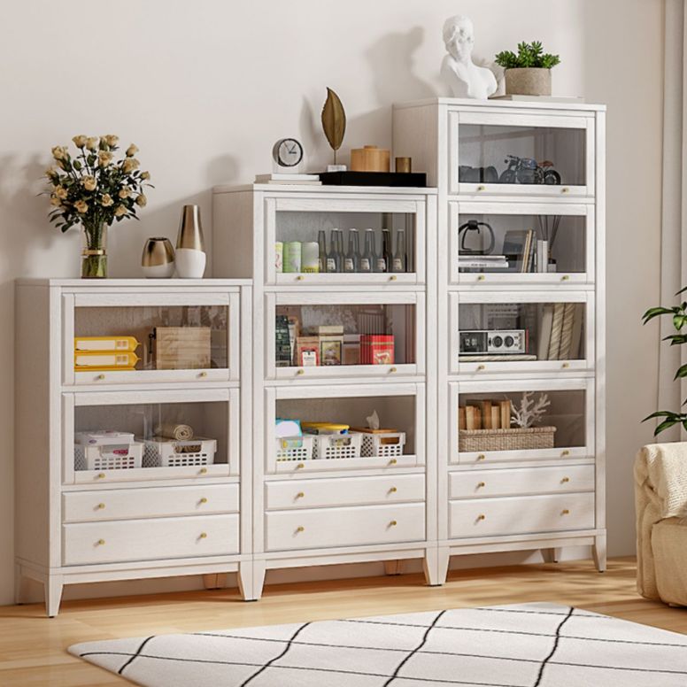 White Standard Bookshelf Modern Wooden Bookcase with Cabinets