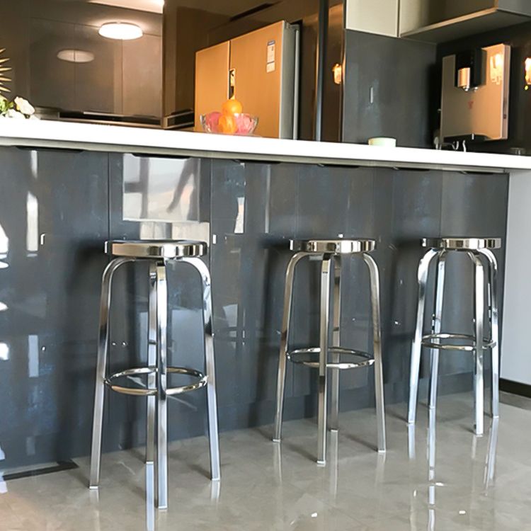 Tabouret de bar sans dossier brillant en acier inoxydable brossé, tabouret haut industriel d'intérieur, 1 pièce