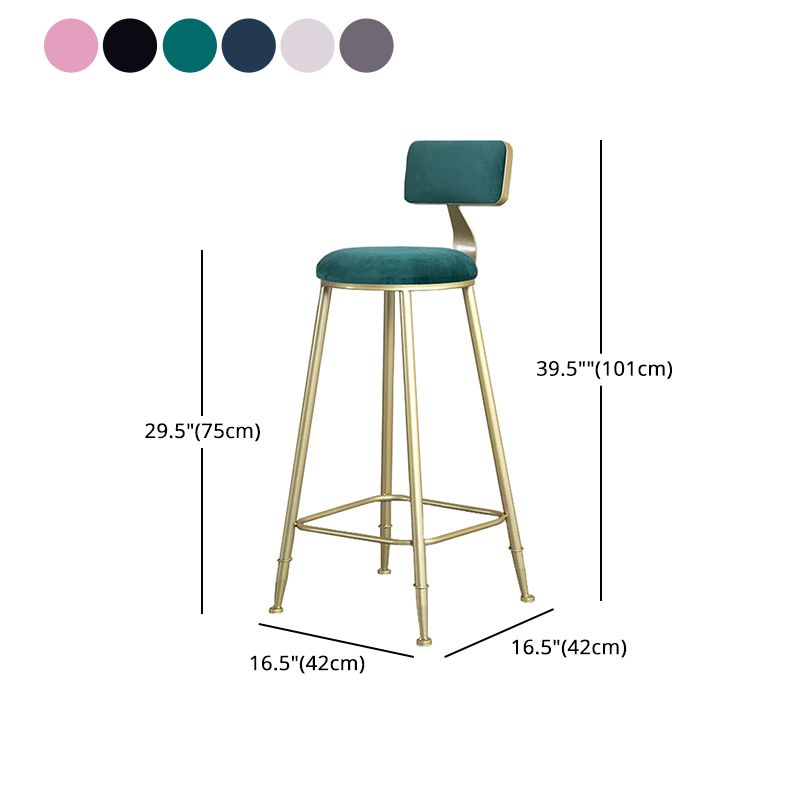 Glam Metal Upholstered Barstool Living Room Bar Stool with Low Back and Cushion