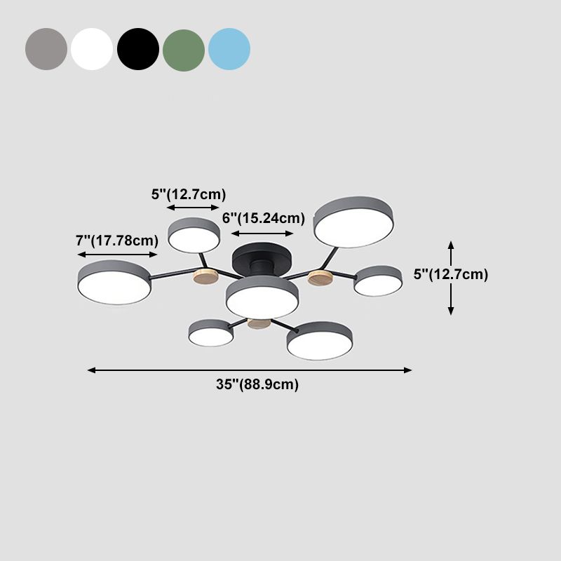 Modern Round Ceiling Light Colorful Multi Light Flush Mount Light with Wood for Bedroom