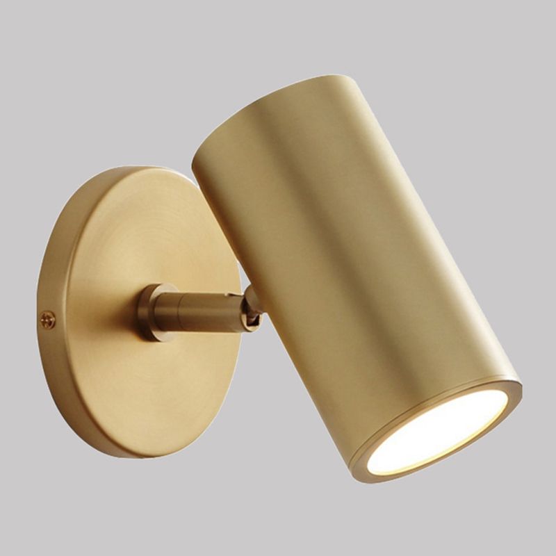 Modern Brass Wall Light Cylinder 6" High Reading Wall Sconce in Gold for Bedroom