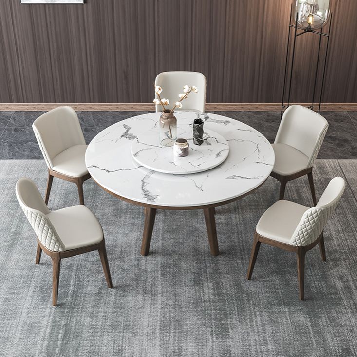 Modern Rotatable Round Table Set 1/4/5/6/7 Pieces Artificial Marble Top Round Table Set