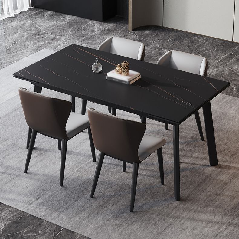 Modern Kitchen Foldable Dining Room Set with  Sintered Stone Top and Black Base Dining Furniture Set