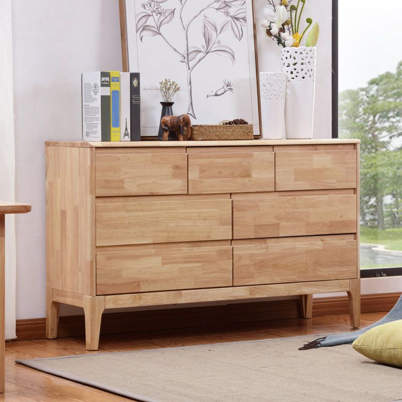 Contemporary Natural Accent Chest Rubberwood Chest with Drawers