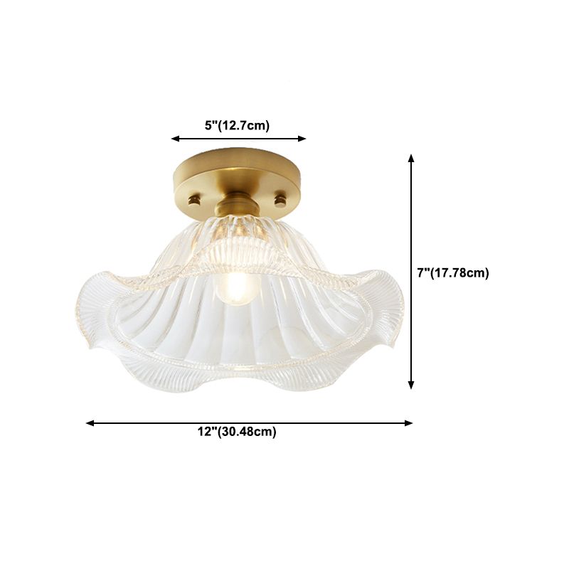 Golden Single Flush Mount Lighting Modernism Glass Shaded Ceiling Light