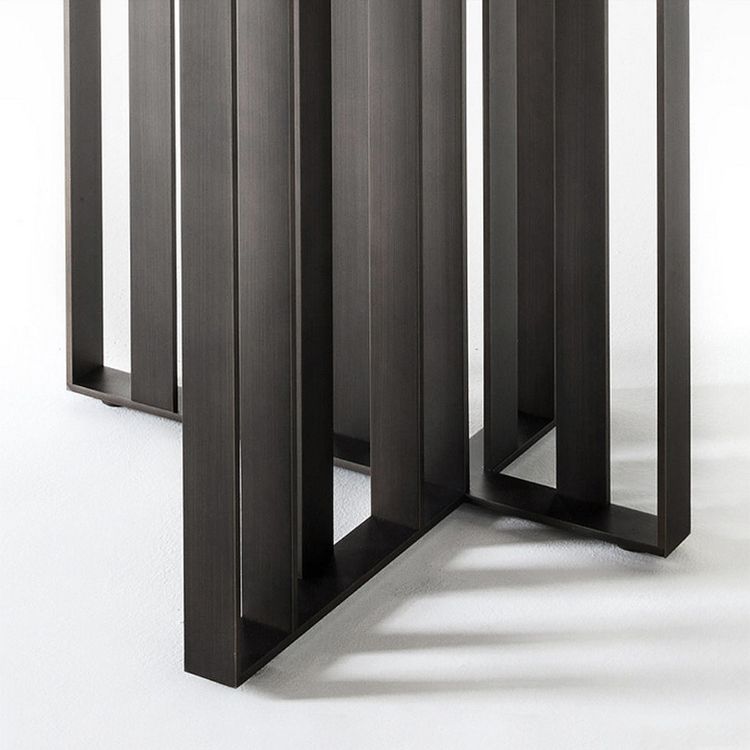 Mesa de comedor moderna de piedra sinterizada Mesa rectangular gris con pedestal doble para el hogar