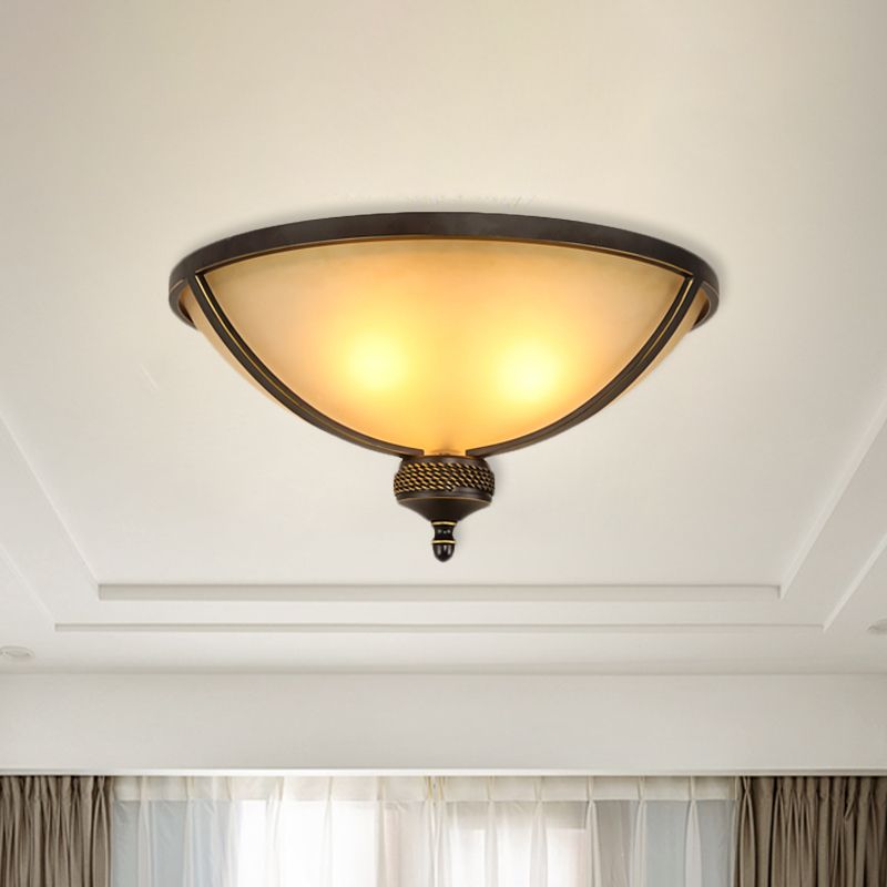 3 Heads Bowl Flush Mount Lamp Antique Black Frosted Glass Ceiling Light Fixture for Bedroom